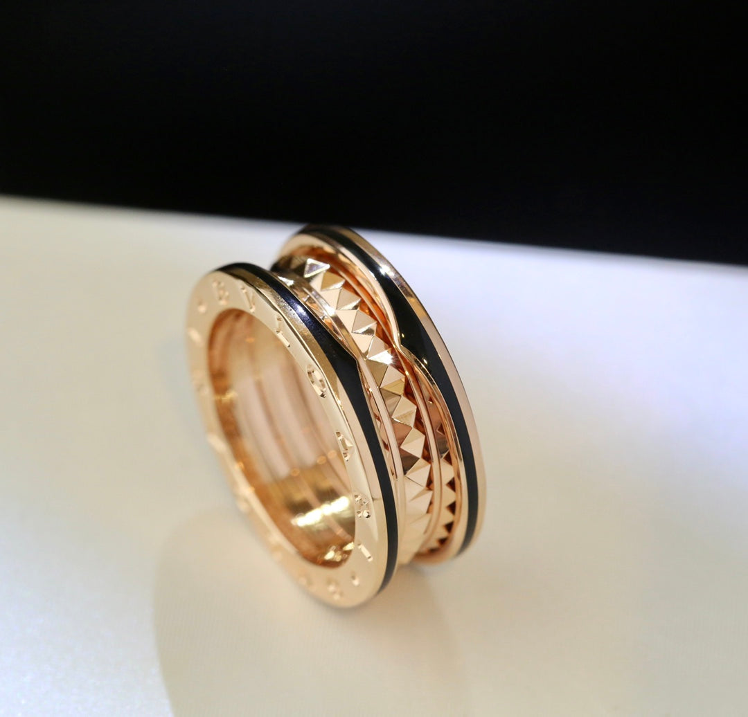 [RAFFINE]ZERO 1 ANILLO DE CERÁMICA NEGRA EN ORO ROSA