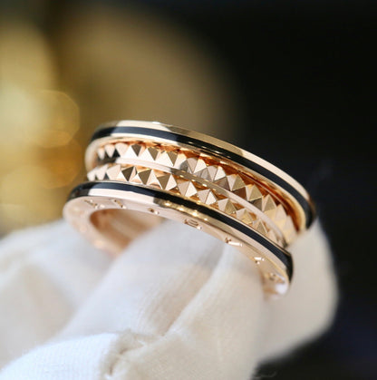 [RAFFINE]ZERO 1 ANILLO DE CERÁMICA NEGRA EN ORO ROSA