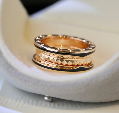 [RAFFINE]ZERO 1 ANILLO DE CERÁMICA NEGRA EN ORO ROSA