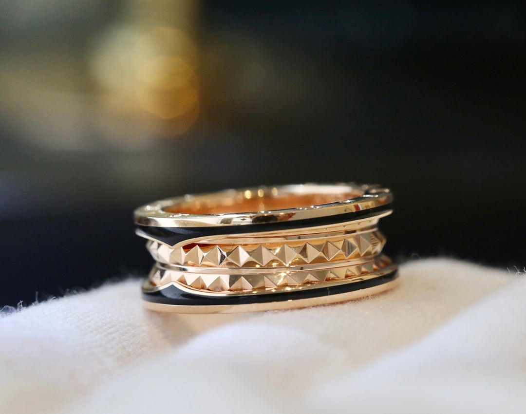 [RAFFINE]ZERO 1 ANILLO DE CERÁMICA NEGRA EN ORO ROSA