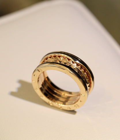 [RAFFINE]ZERO 1 ANILLO DE CERÁMICA NEGRA EN ORO ROSA