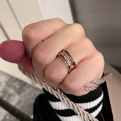 [RAFFINE]ZERO 1 ANILLO DE CERÁMICA NEGRA EN ORO ROSA