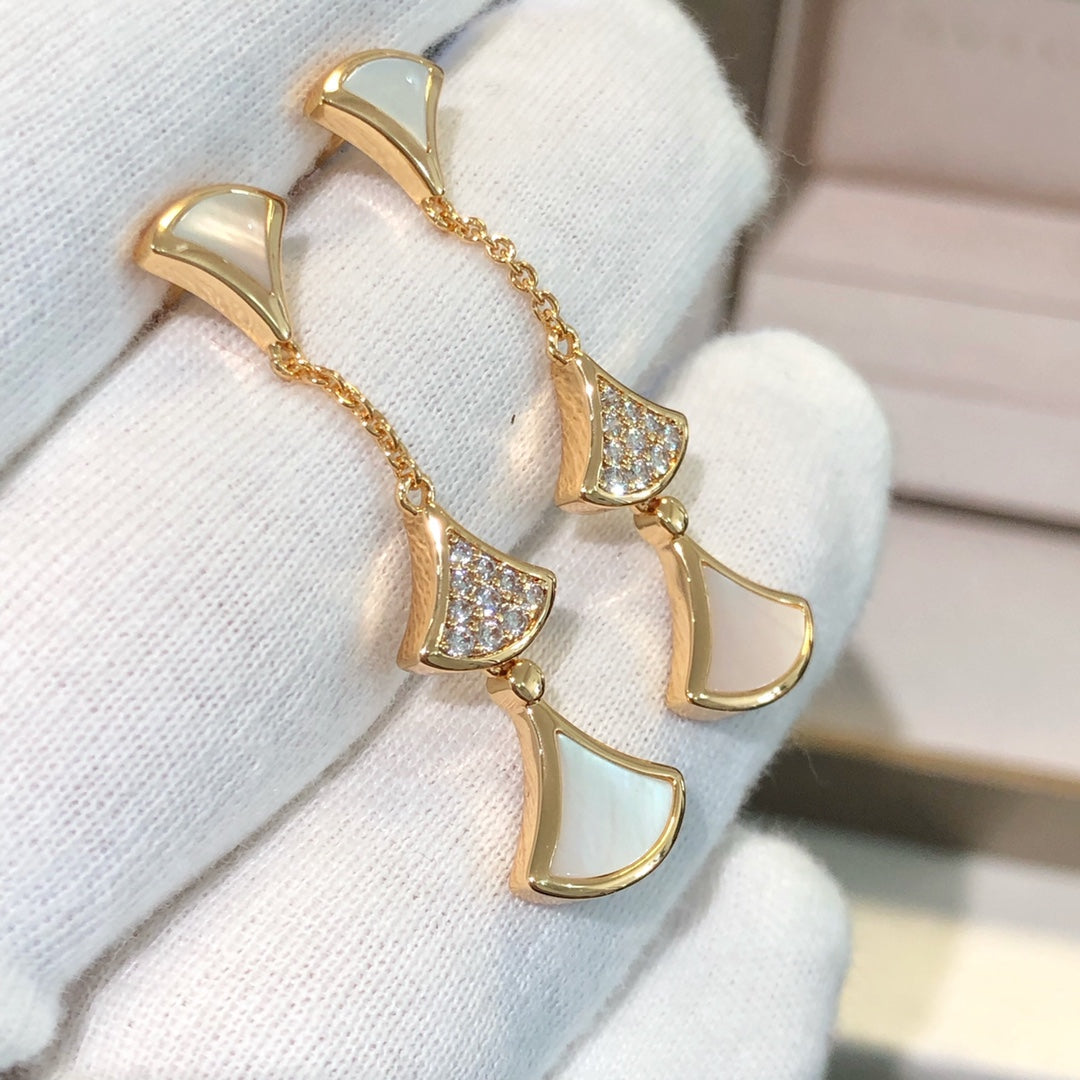 [RAFFINE] PENDIENTES DREAM 3 MOTIVOS DIAMANTE MOP ORO ROSA