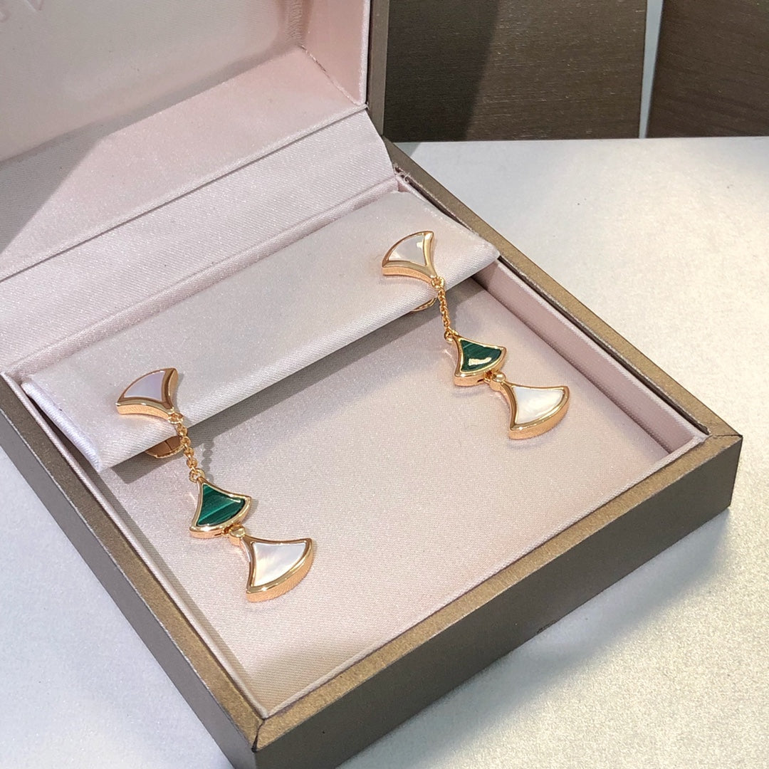 [RAFFINE] PENDIENTES DREAM 3 MOTIVOS MALAQUITA MOP ORO ROSA