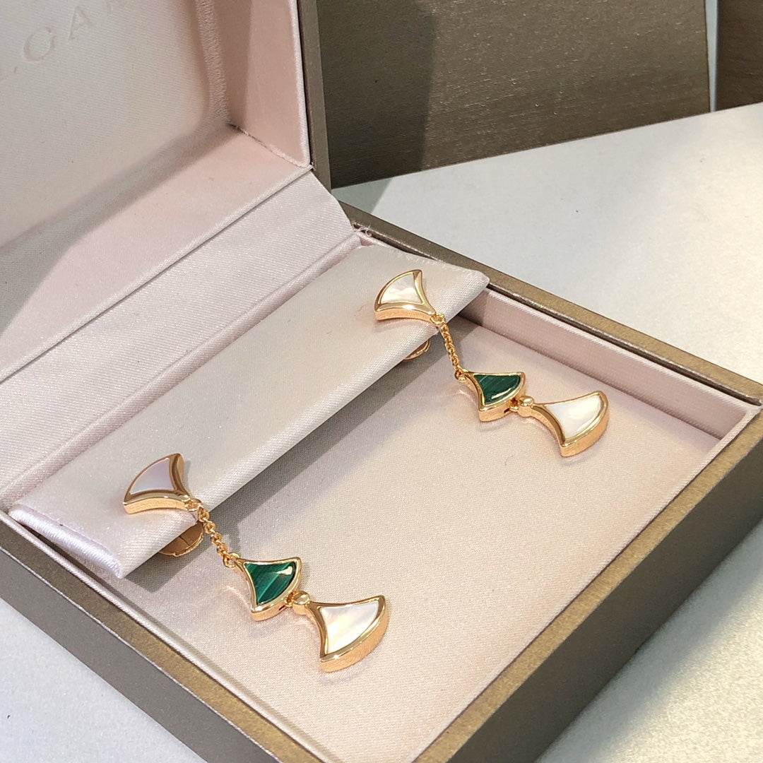 [RAFFINE] PENDIENTES DREAM 3 MOTIVOS MALAQUITA MOP ORO ROSA
