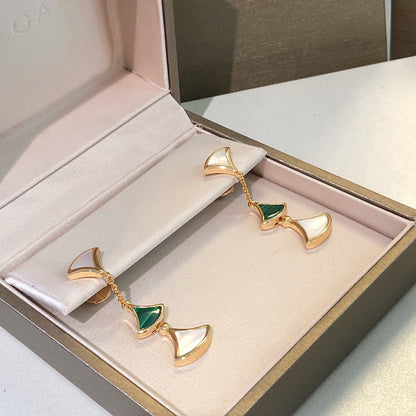 [RAFFINE] PENDIENTES DREAM 3 MOTIVOS MALAQUITA MOP ORO ROSA