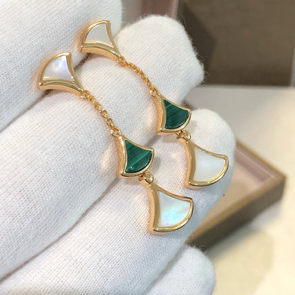 [RAFFINE] PENDIENTES DREAM 3 MOTIVOS MALAQUITA MOP ORO ROSA