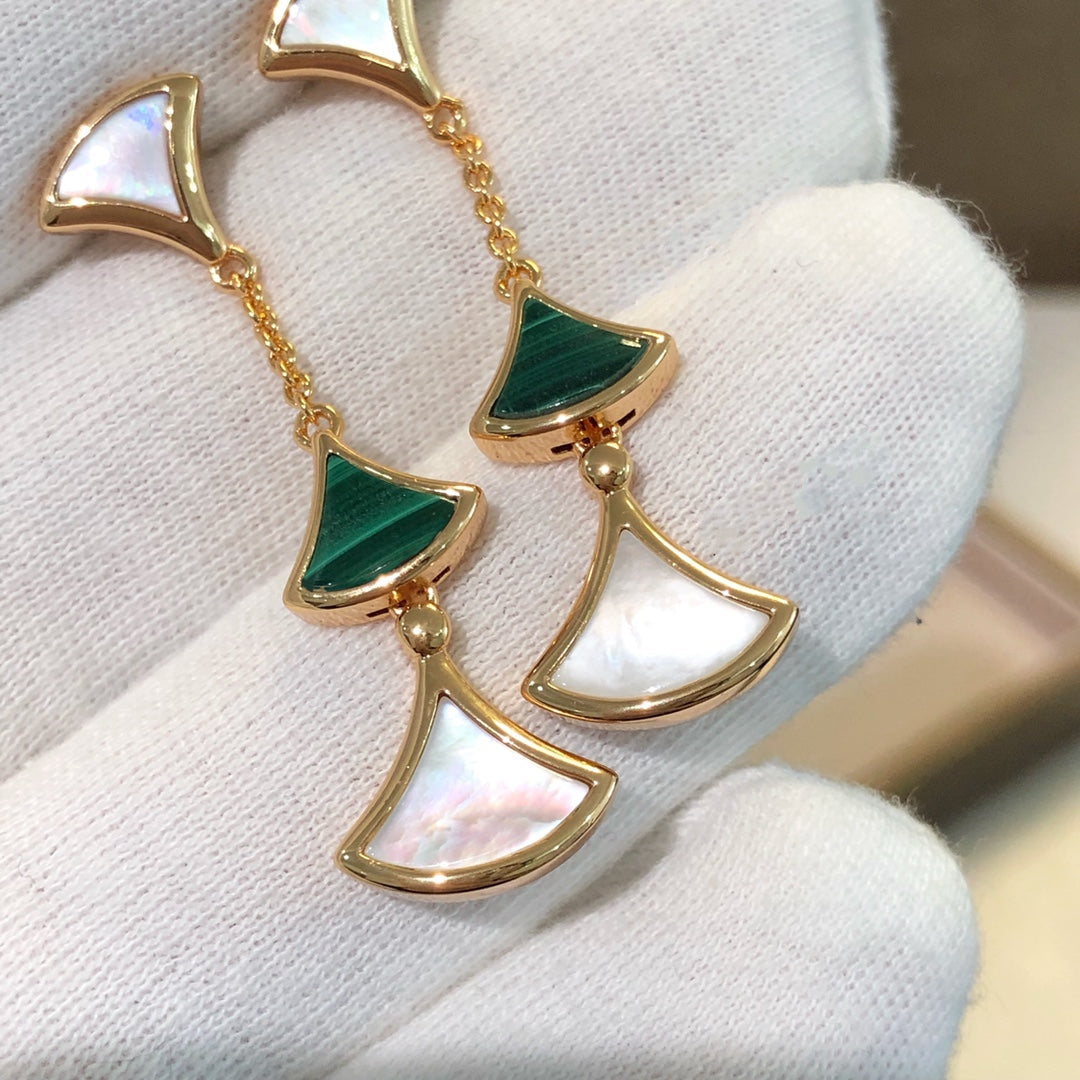[RAFFINE] PENDIENTES DREAM 3 MOTIVOS MALAQUITA MOP ORO ROSA