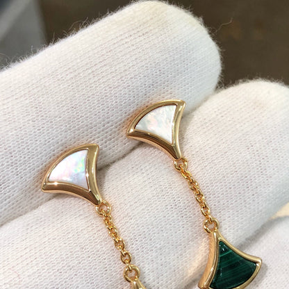 [RAFFINE] PENDIENTES DREAM 3 MOTIVOS MALAQUITA MOP ORO ROSA