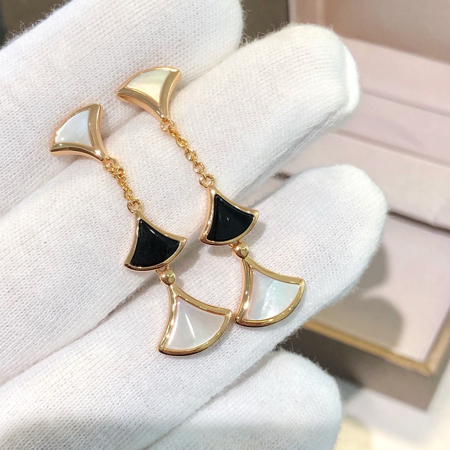 [RAFFINE] PENDIENTES DREAM 3 MOTIVOS ÓNIX MOP ORO ROSA