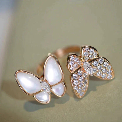 [RAFFINE] ANILLO DE TRAPEADOR CON DIAMANTES Y MARIPOSA DOBLE