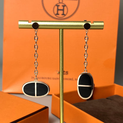 [RAFFINE] PENDIENTES DE CERÁMICA NEGRA VERSO DE CADENA