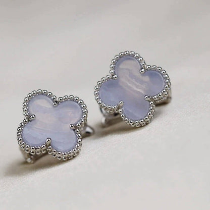 [RAFFINE]CLOVER MEDIUM 1 MOTIFS  WHITE MOP EARRINGS SILVER
