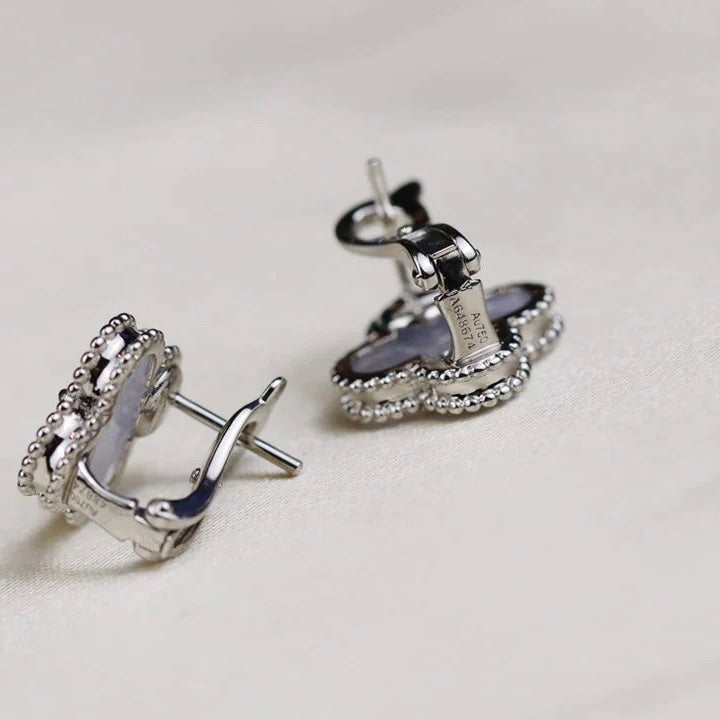 [RAFFINE]CLOVER MEDIUM 1 MOTIFS  WHITE MOP EARRINGS SILVER