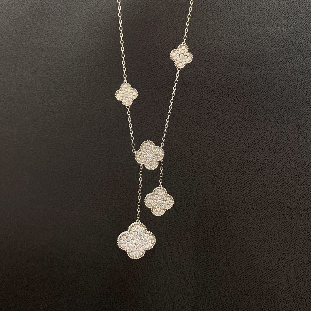 [RAFFINE]CLOVER 5 MOTIFS SILVER DIAMONDS NECKLACE