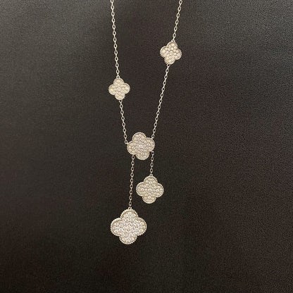 [RAFFINE]CLOVER 5 MOTIFS SILVER DIAMONDS NECKLACE