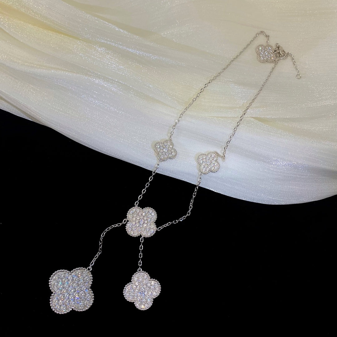 [RAFFINE]CLOVER 5 MOTIFS SILVER DIAMONDS NECKLACE