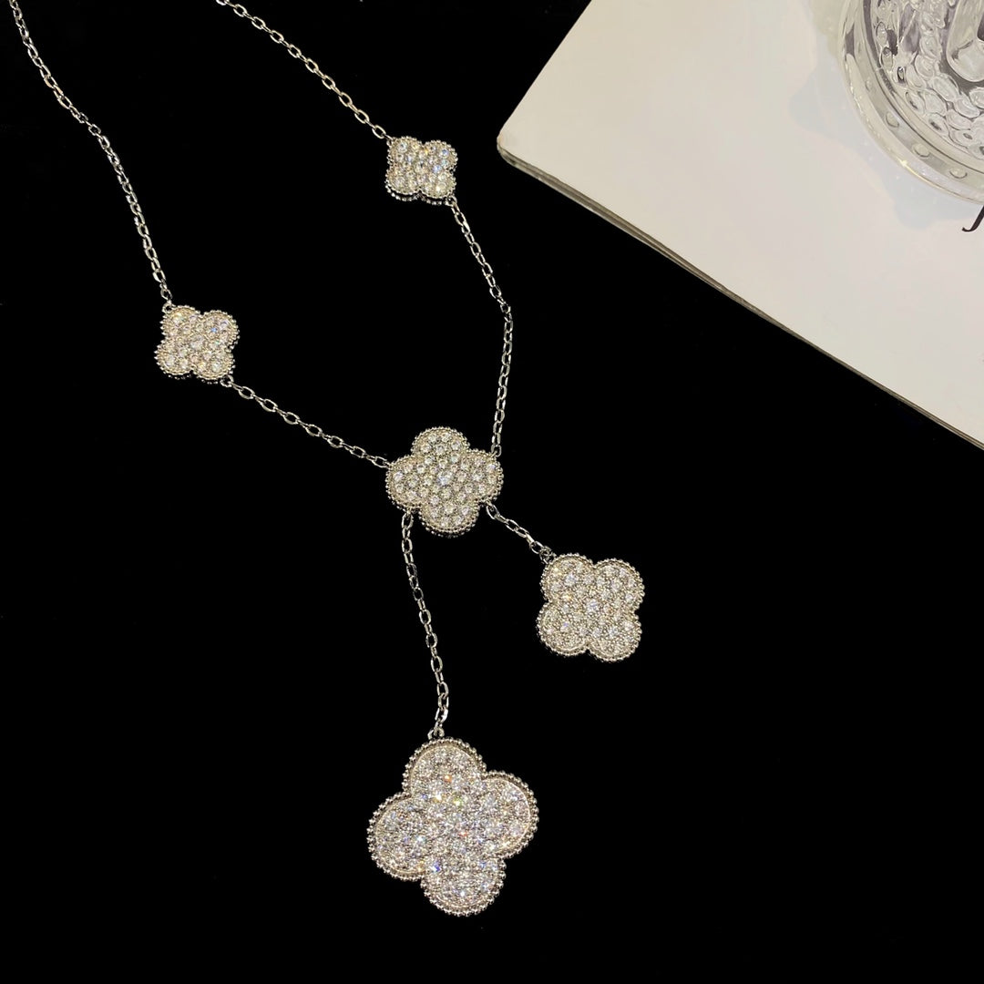 [RAFFINE]CLOVER 5 MOTIFS SILVER DIAMONDS NECKLACE