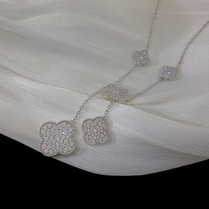[RAFFINE]CLOVER 5 MOTIFS SILVER DIAMONDS NECKLACE