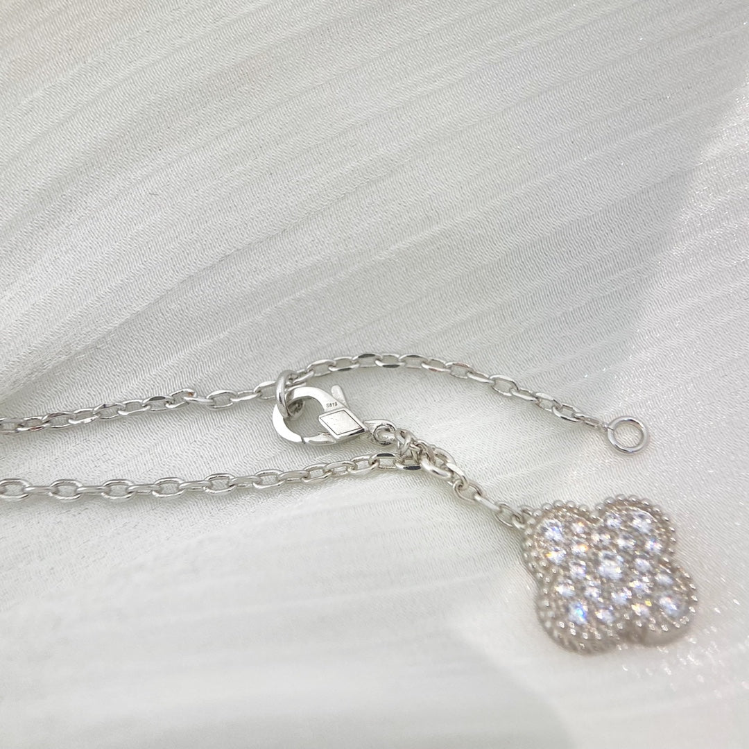 [RAFFINE]CLOVER 5 MOTIFS SILVER DIAMONDS NECKLACE