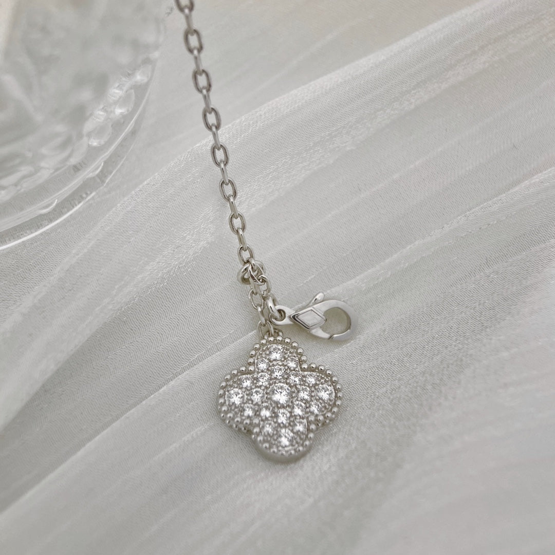 [RAFFINE]CLOVER 5 MOTIFS SILVER DIAMONDS NECKLACE