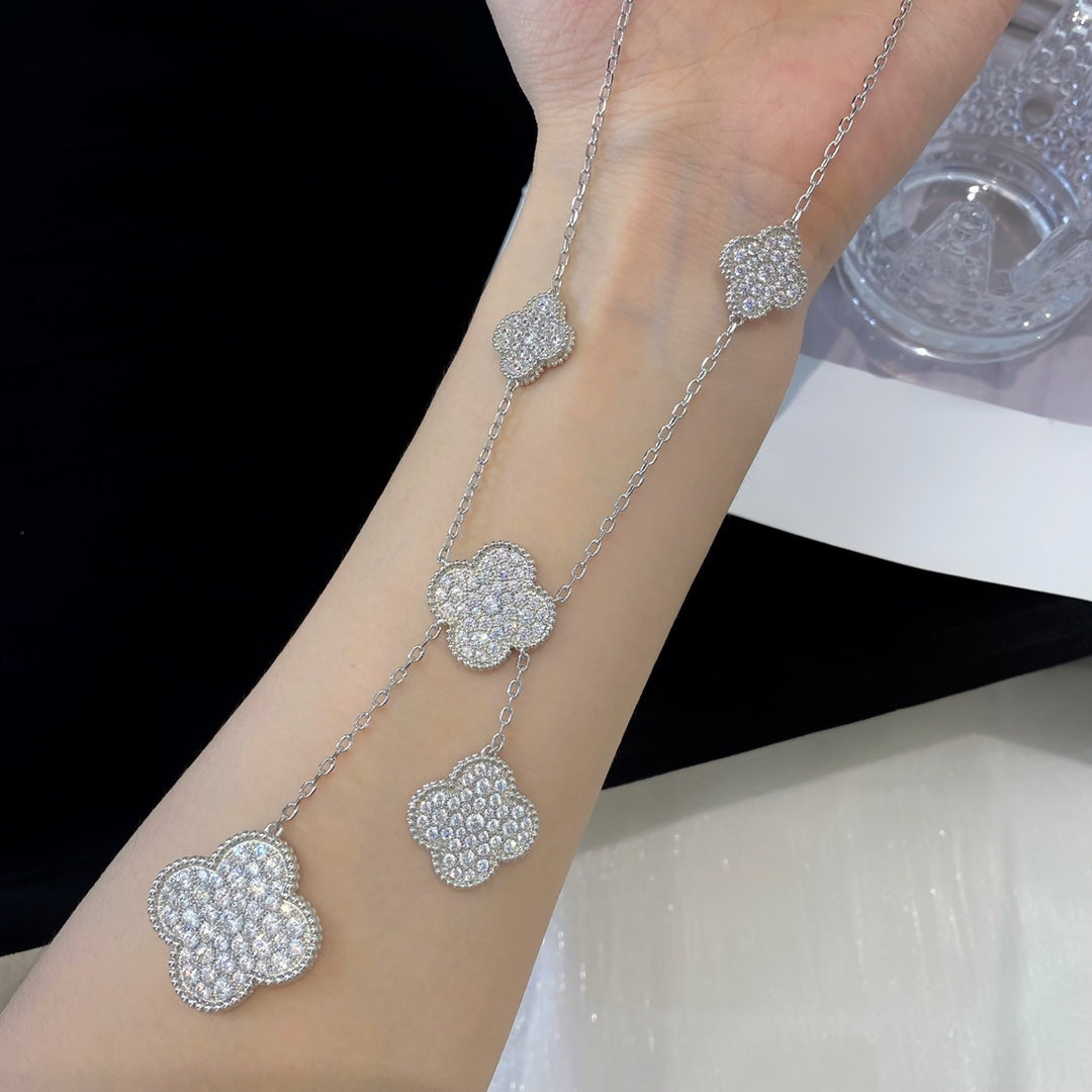 [RAFFINE]CLOVER 5 MOTIFS SILVER DIAMONDS NECKLACE