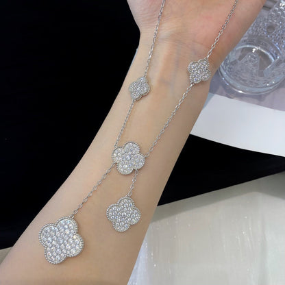 [RAFFINE]CLOVER 5 MOTIFS SILVER DIAMONDS NECKLACE