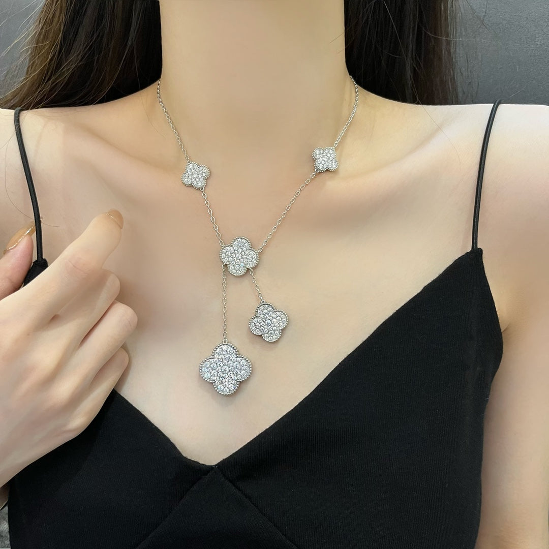 [RAFFINE]CLOVER 5 MOTIFS SILVER DIAMONDS NECKLACE