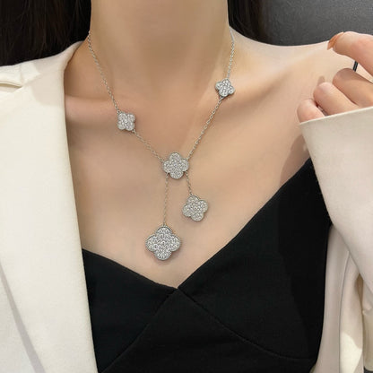 [RAFFINE]CLOVER 5 MOTIFS SILVER DIAMONDS NECKLACE