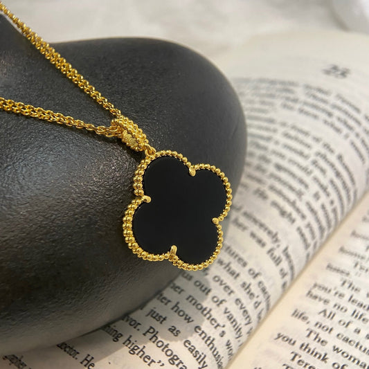 [RAFFINE]CLOVER 25MM NECKLACE GOLD ONYX