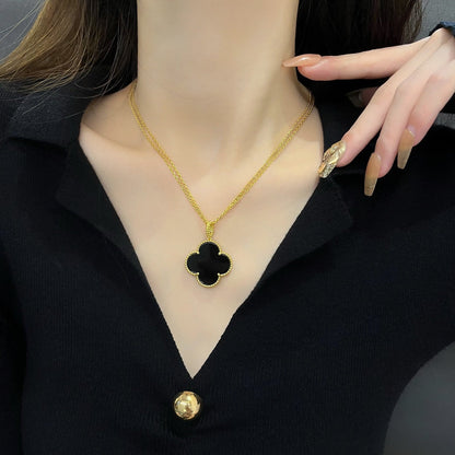 [RAFFINE]CLOVER 25MM NECKLACE GOLD ONYX