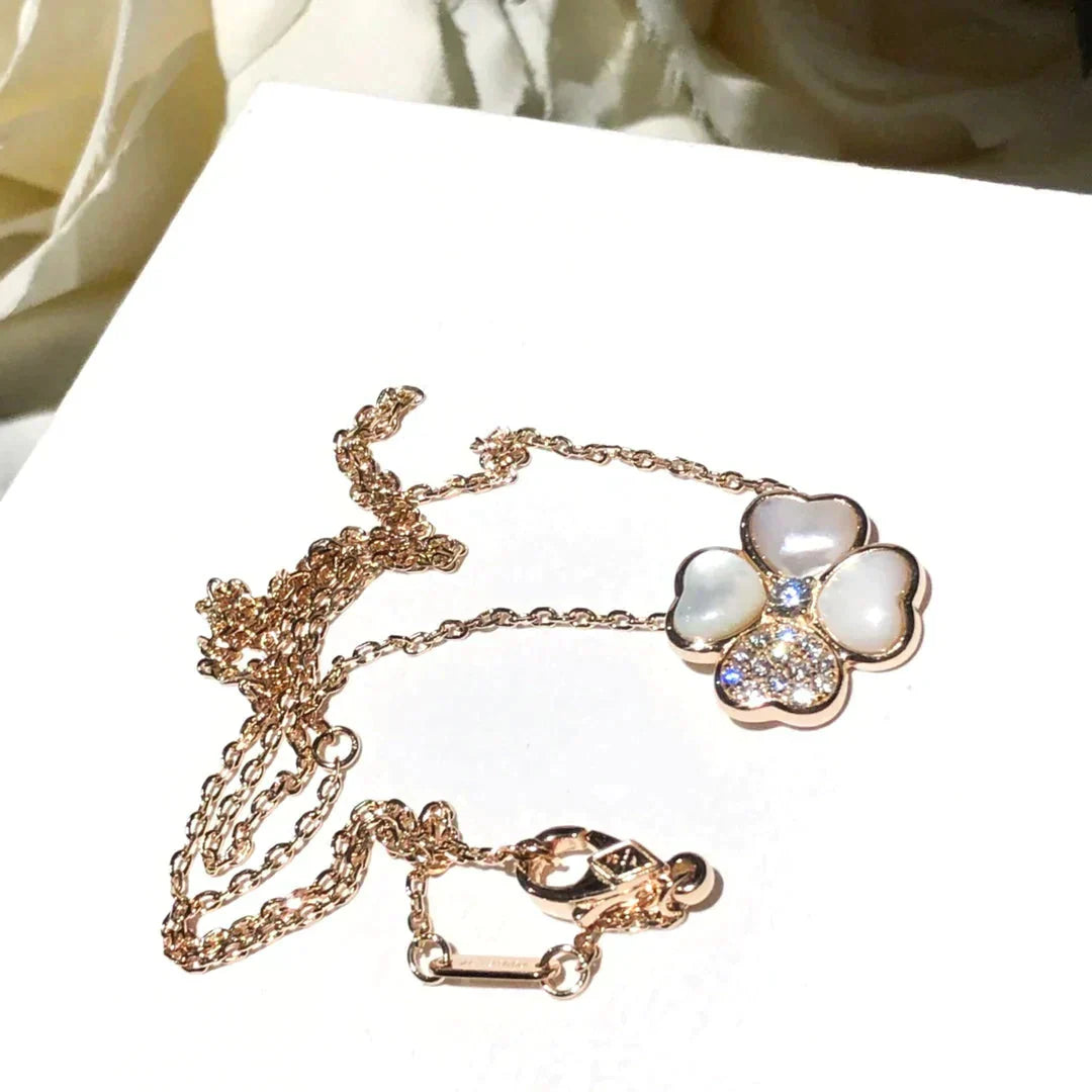 [RAFFINE]CLOVER MOP DIAMOND ROSE GOLD NECKLACE