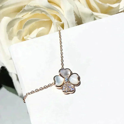 [RAFFINE]CLOVER MOP DIAMOND ROSE GOLD NECKLACE