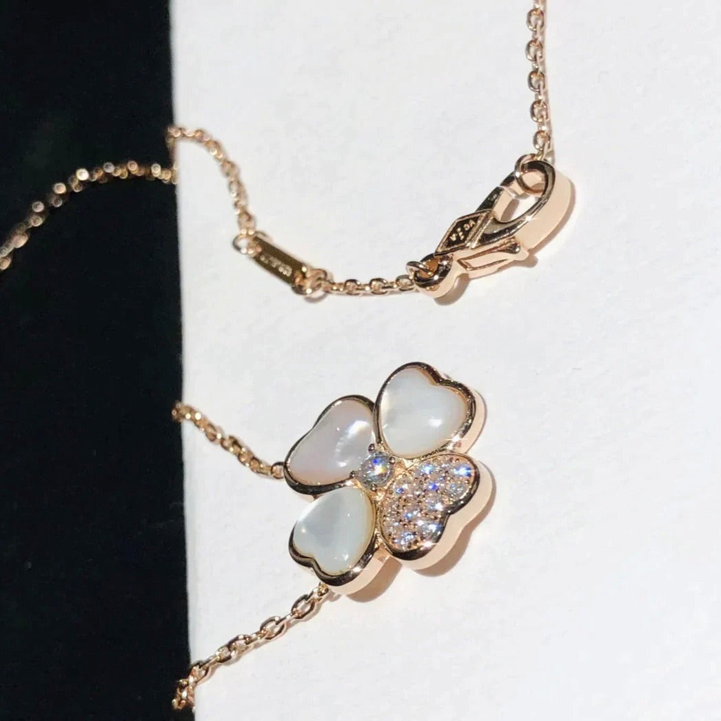 [RAFFINE]CLOVER MOP DIAMOND ROSE GOLD NECKLACE