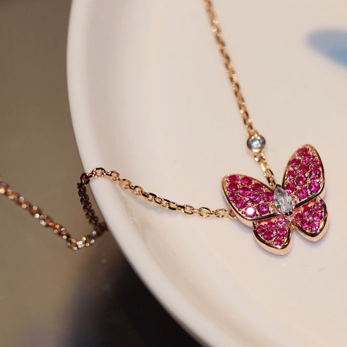 [RAFFINE]BUTTERFLY RED DIAMOND ROSE GOLD NECKLACE