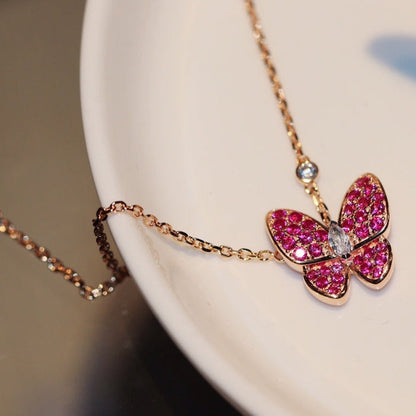 [RAFFINE]BUTTERFLY RED DIAMOND ROSE GOLD NECKLACE