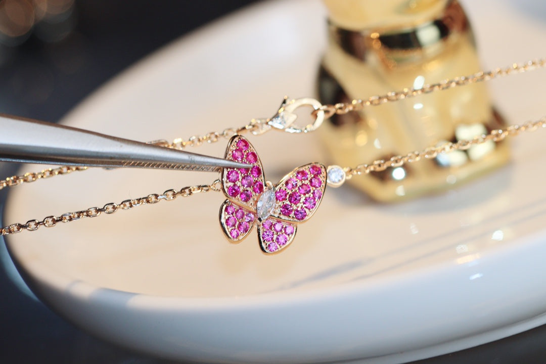 [RAFFINE]BUTTERFLY RED DIAMOND ROSE GOLD NECKLACE