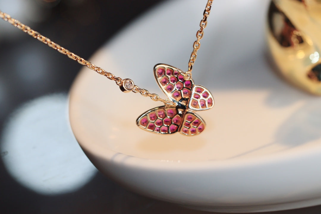 [RAFFINE]BUTTERFLY RED DIAMOND ROSE GOLD NECKLACE