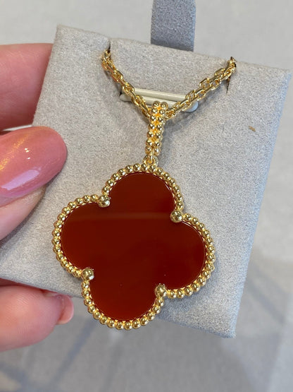 [RAFFINE]CLOVER 25MM NECKLACE GOLD CARNELIAN