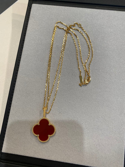 [RAFFINE]CLOVER 25MM NECKLACE GOLD CARNELIAN