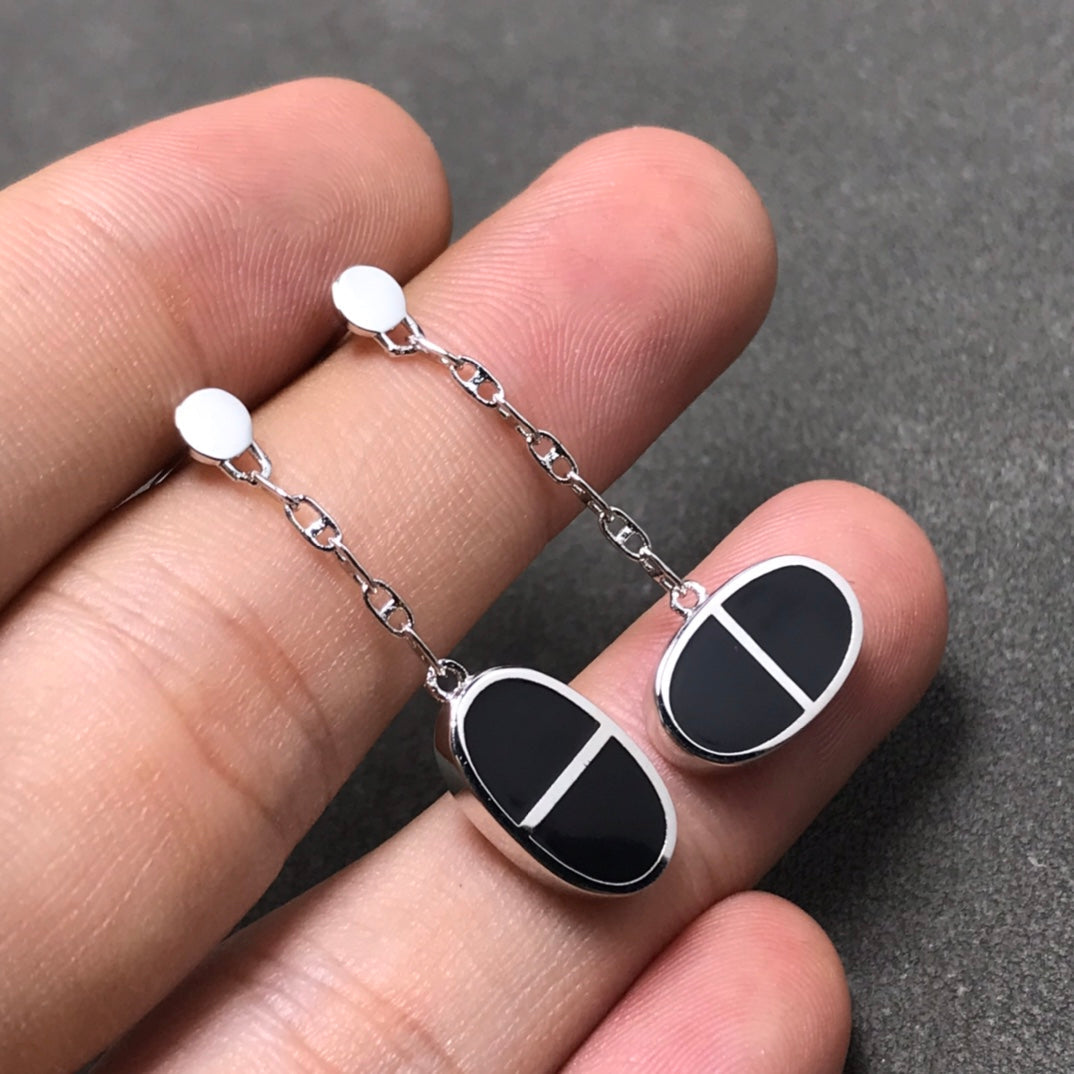 [RAFFINE] PENDIENTES DE PLATA Y CERÁMICA NEGRA VERSO