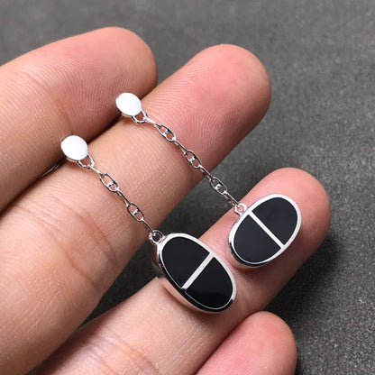 [RAFFINE] PENDIENTES DE PLATA Y CERÁMICA NEGRA VERSO