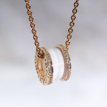 [RAFFINE]ZERO 1 COLLAR DE CERÁMICA BLANCA Y ORO ROSA CON DIAMANTES