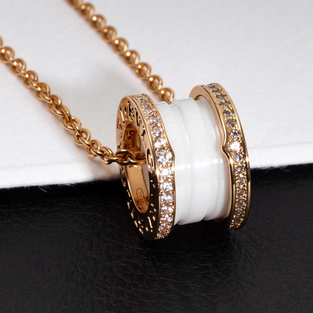 [RAFFINE]ZERO 1 COLLAR DE CERÁMICA BLANCA Y ORO ROSA CON DIAMANTES