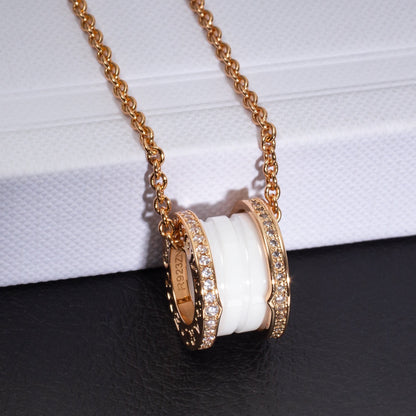 [RAFFINE]ZERO 1 COLLAR DE CERÁMICA BLANCA Y ORO ROSA CON DIAMANTES