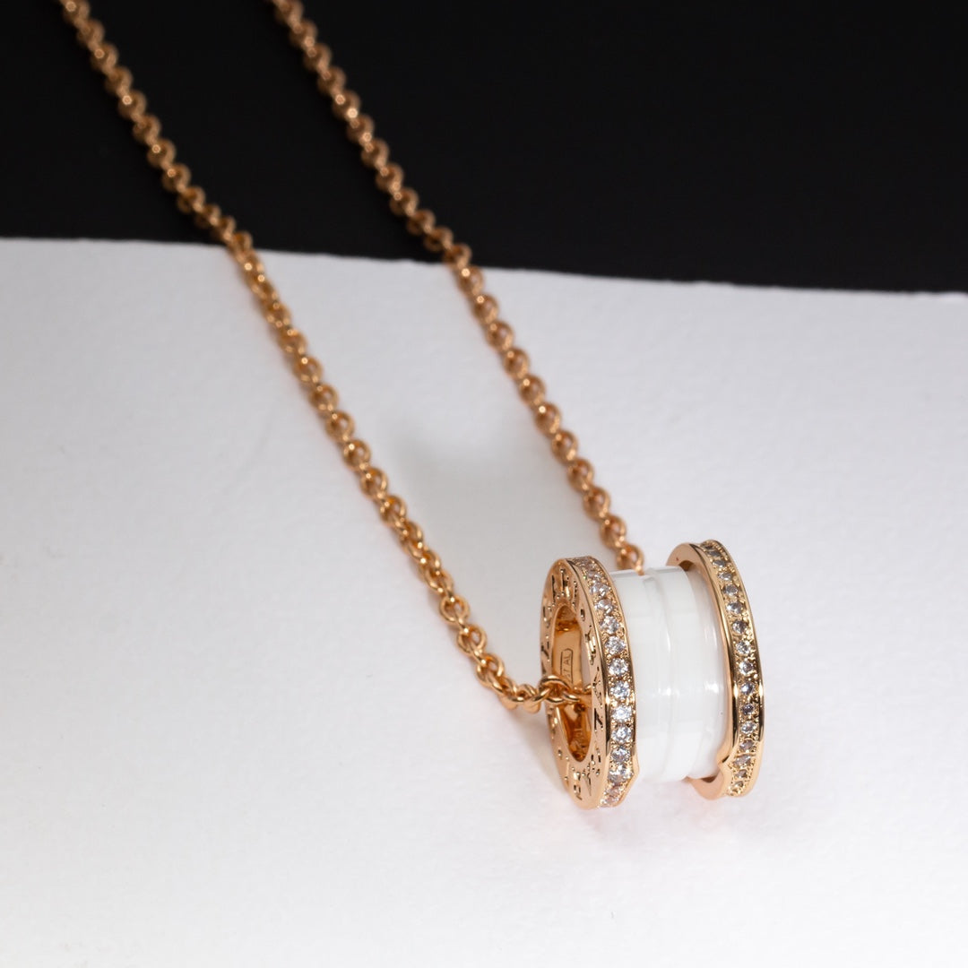 [RAFFINE]ZERO 1 COLLAR DE CERÁMICA BLANCA Y ORO ROSA CON DIAMANTES