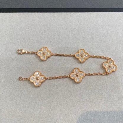 [RAFFINE]CLOVER 5 MOTIFS  FULL DIAMOND BRACELET