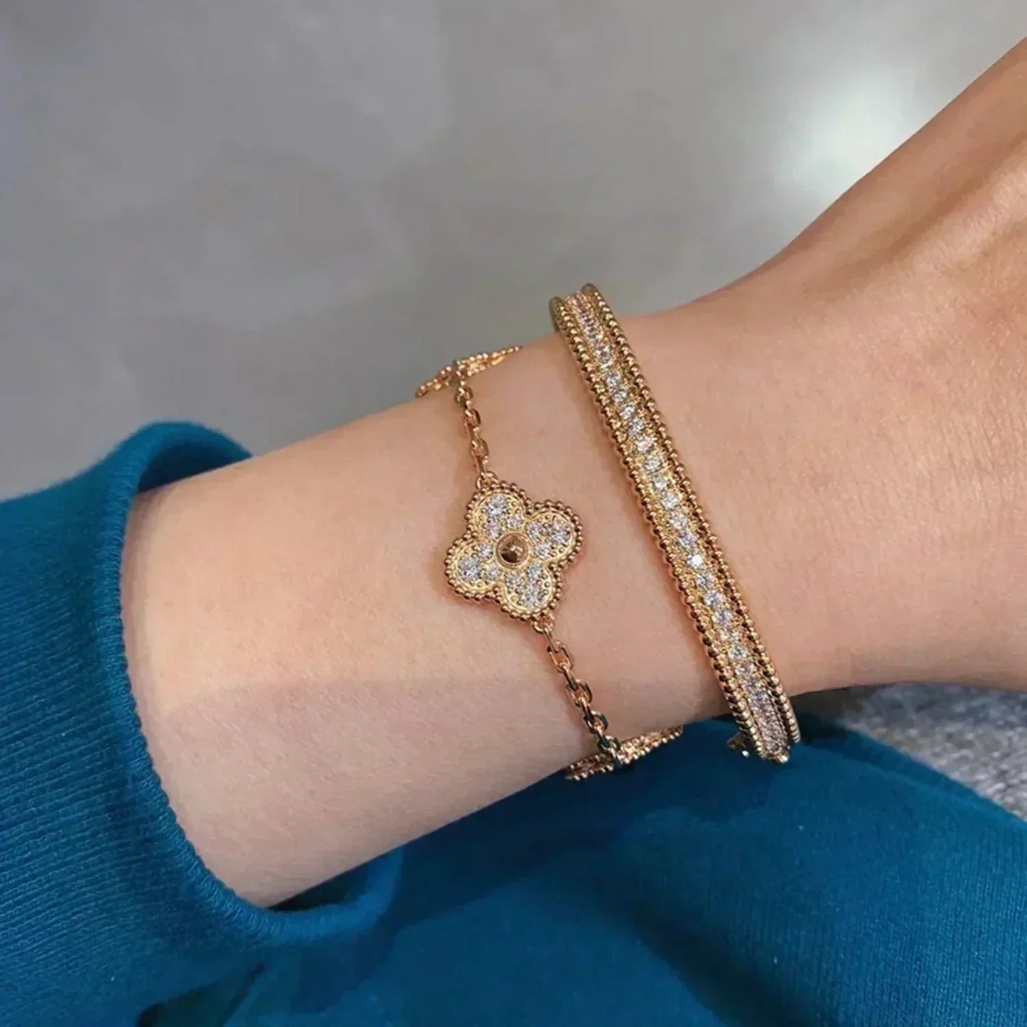 [RAFFINE]CLOVER 5 MOTIFS  FULL DIAMOND BRACELET