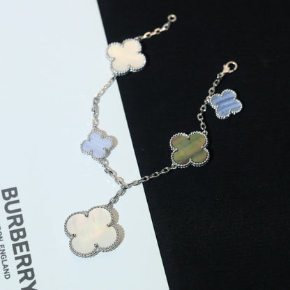 [RAFFINE]CLOVER BRACELET 5 MOTIFS MOP CHALCEDONY SILVER