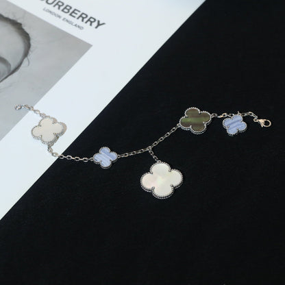[RAFFINE]CLOVER BRACELET 5 MOTIFS MOP CHALCEDONY SILVER